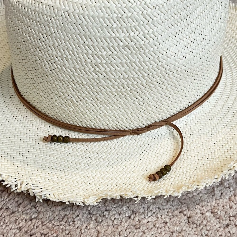 Hat Attack Straw Sun Hat Woven One Size Frayed Edge Packable Beach Outdoor - Picture 2 of 10